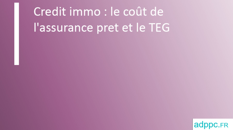 Credit immo : le coût de l'assurance pret et le TEG