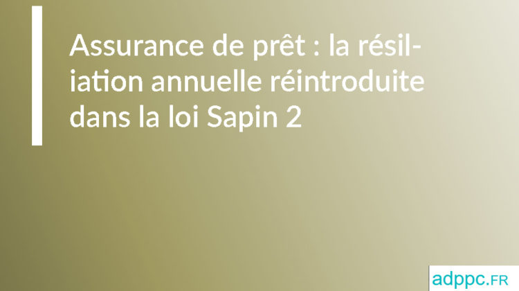 Assurance de prêt : la résiliation annuelle réintroduite dans la loi Sapin 2